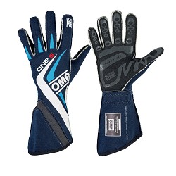 OMP IB/755E/B/S ONE-S Racing gloves, FIA, navy blue/cyan, size S