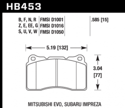 HAWK HB453G.585 Тормозные колодки DTC-60 (15 mm) передние для SUBARU Impreza STI/MITSUBISHI EVO 4-X