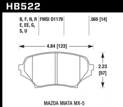 HAWK HB522R.565 Тормозные колодки Street Race передние для MAZDA MX-5 Miata 2.0 2006-08