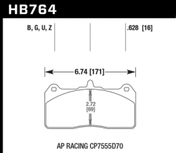 HAWK HB764U.628 Тормозные колодкиs DTC-70 AP RACING CP7555D78
