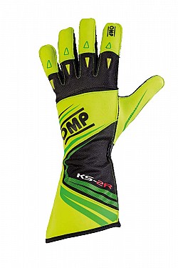 OMP KK02747058M Karting gloves KS-2R, Yellow/fluo green, size M