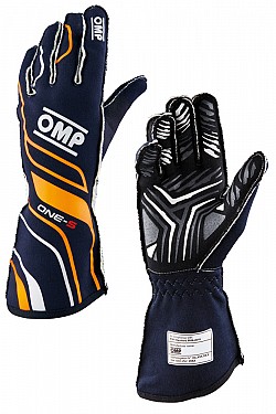 OMP IB/770/BA/L ONE-S my2020 Racing gloves, FIA 8856-2018, Navy blue/fluo orange, size L