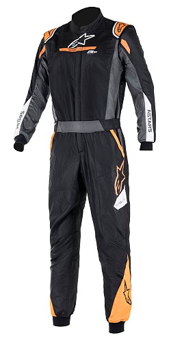 ALPINESTARS 3352522_1056_50 ATOM GRAPHIC Race suit, FIA 8856-2018, black/anthracite/orange fluo, size 50