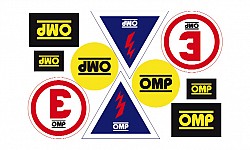 OMP X/846 A set of labels of labels: names, flags, fire extinguisher