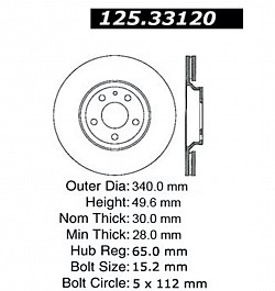 STOPTECH 125.33120 Диск тормозной 340mm AUDI TT 3.2/TT-S (8J)/Golf MK7 R