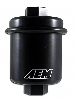 AEM 25-200BK High Volume Fuel Filter. Black. ACURA & HONDA. Inlet: 14mm X 1.5 Outlet: 12mm X 1.25