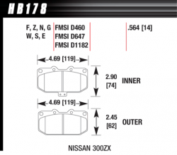 HAWK HB178W.564 Brake Pads DTC-30 (14 mm) Front SUBARU Impreza WRX/NISSAN 200SX S14 Turbo