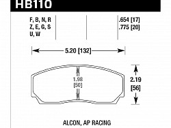HAWK HB110G.654 Тормозные колодки DTC-60 (17 mm) AP Racing 5200/Alcon, Proma 4pot/HPB type 2/Rotor