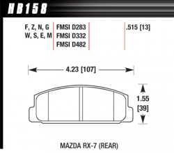 HAWK HB158M.515 Тормозные колодки Black (13 mm) задние для MAZDA Miata MX-5 1600 (FMSI D525)