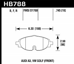 HAWK HB788F.745 Тормозные колодки HPS передние для AUDI A3/A3 Quattro 2015-2018/VW Golf GTI Mk7