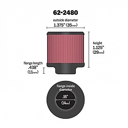 K&N 62-2480 Vent Air Filter/Breather.5512" FLG 1-3/8" OD 1-1/8" H