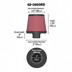 K&N 62-1600RD Vent Air Filter/Breather3/8"-1/2"ID FLG X 2"OD B X 1.5"T X 1-3/4"H, CR