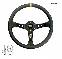OMP OD/1956/N Steering wheel CORSICA, leather, black/black (yellow stitching), diam.350mm, reach 95mm
