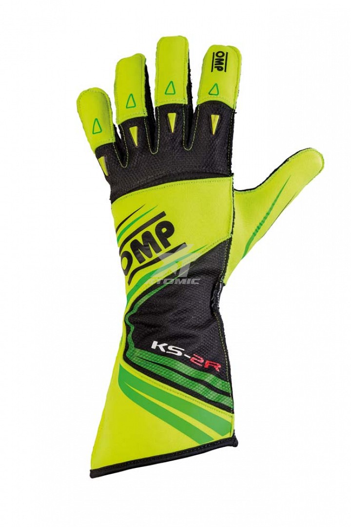 OMP KK02747058S Karting gloves KS-2R, Yellow/fluo green, size S