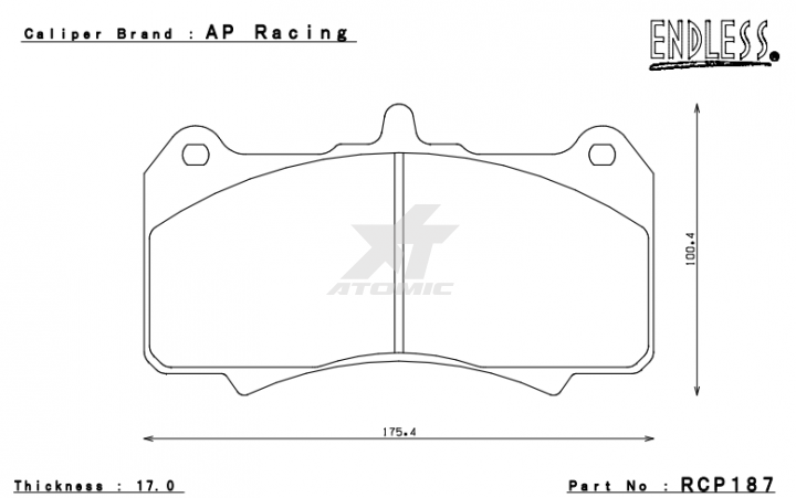 ENDLESS RCP187MX72Plus Тормозные колодки AP Racing Radi-Cal CP7555D70 (17mm)