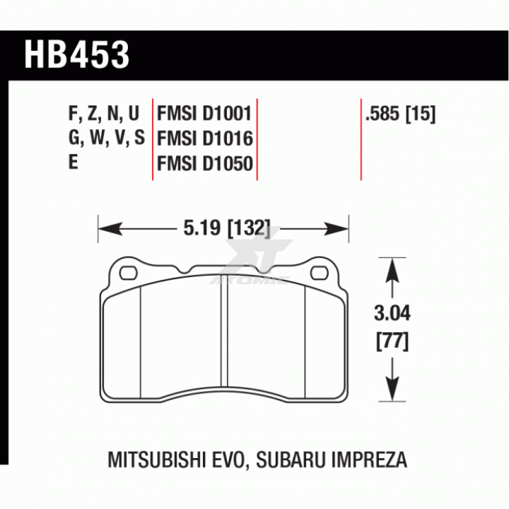 HAWK HB453N.585 Тормозные колодки HP PLUS передние для SUBARU Impreza STI/MITSUBISHI EVO 4-X